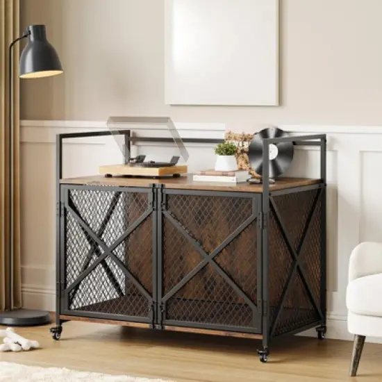 Dog Crate Furniture with Wheels, Chew-Resistant Dog Kennel Indoor, Decorative Dog Cage End Table, Heavy Duty Pet House for Small to Medium Dogs image {8}