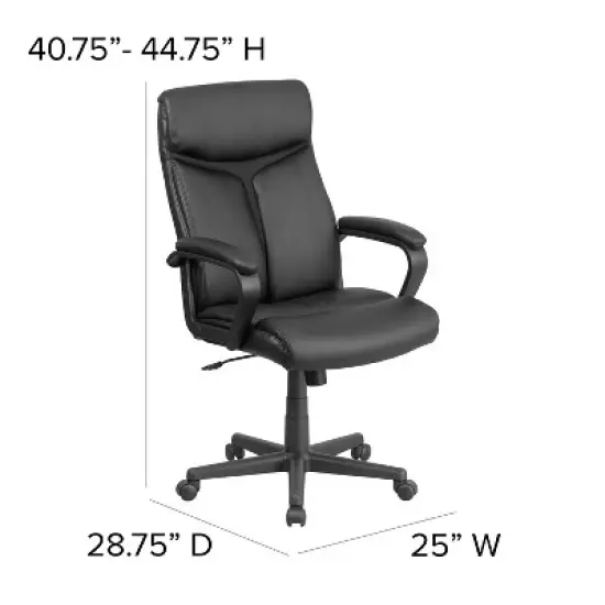 Flash Furniture Raya High Back Black LeatherSoft Executive Swivel Office Chair with Slight Mesh Accent and Arms image {3}