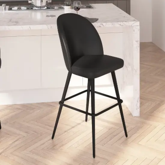 Merrick Lane Set of 2 Modern Armless Barstools with Contoured Backs, Steel Frames, and Integrated Footrests image {1}