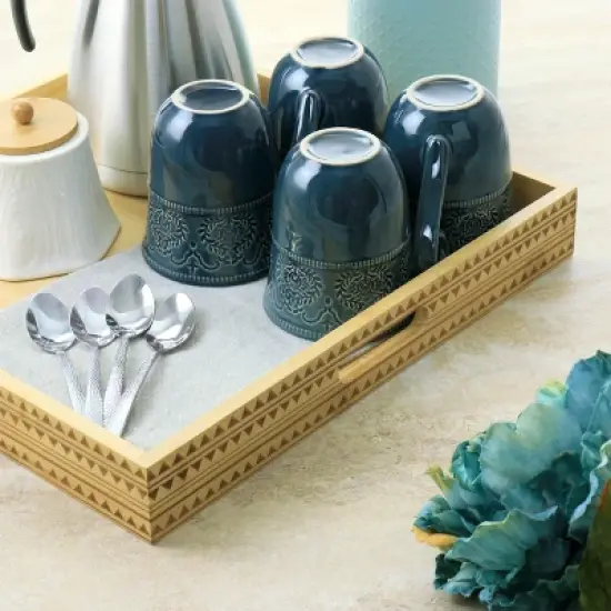 Gibson Home Sadler 15 Inch Wood Serving Tray with Built-in Handles image {5}