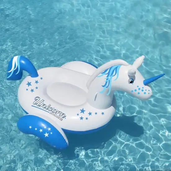 Swimline 108" Water Sports Inflatable Giant Magical Unicorn Swimming Pool 2-Person Ride-On Lounger - Blue/White image {2}