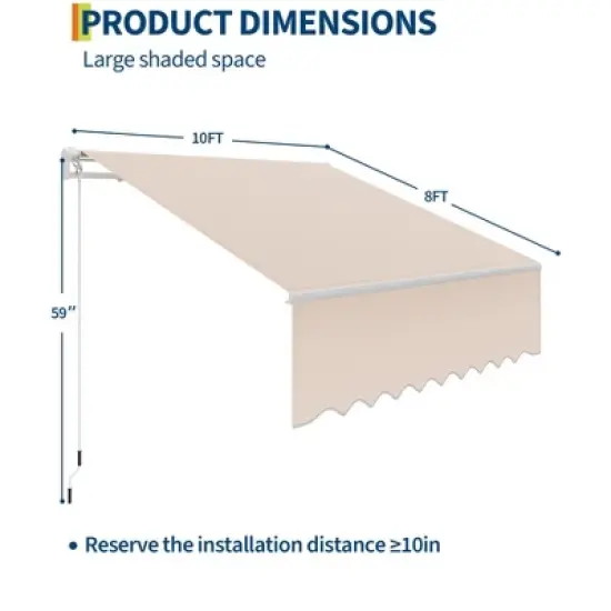 Manual Retractable Awning 118"x96" - Heavy Duty Aluminum Frame & 280g Waterproof Polyester Fabric for Patio, Deck, Porch image {4}