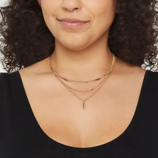 Herringbone Point Charm Multi-Strand Chain Necklace - A New Day&trade; Gold image {1}