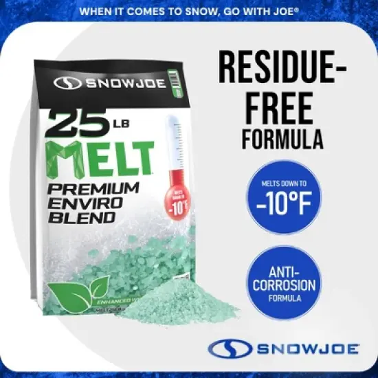 Snow Joe Premium Enviro Blend Snow & Ice Melt, Green-Coated Deicer Crystals, 25 lb - Safer Melter for Vegetation, Concrete & Metals image {3}