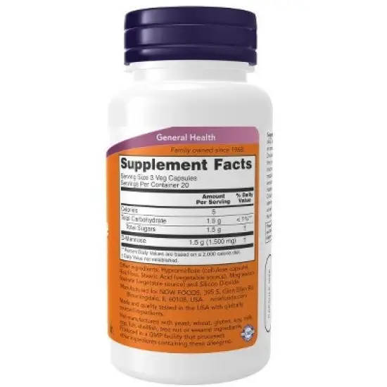 D-Mannose Urinary Support 500mg by Now Foods  -  60 VegCap image {1}
