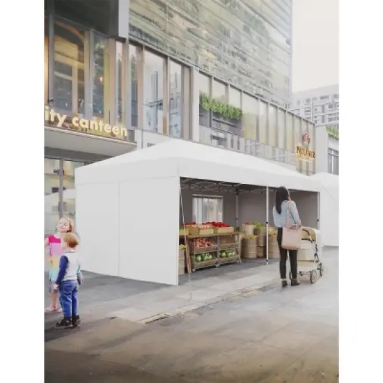 10'x20' Commercial Pop Up Canopy Tent - Heavy Duty Steel Frame with 4 Sidewalls, Waterproof 210D Oxford, White image {4}