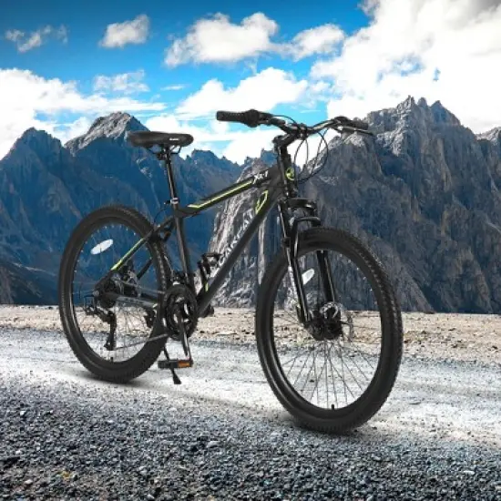 YONWAY 24 Inch Mountain Bike, 21 Speeds Mountain Bicycle with High Carbon Steel Frame, Dual Disc Brakes and Front Suspension for Adult & Teenagers image {1}