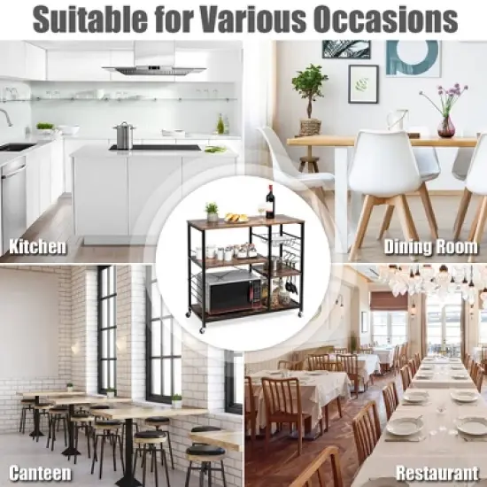 Costway Rolling Industrial Kitchen Baker's Rack Wood Black image {5}