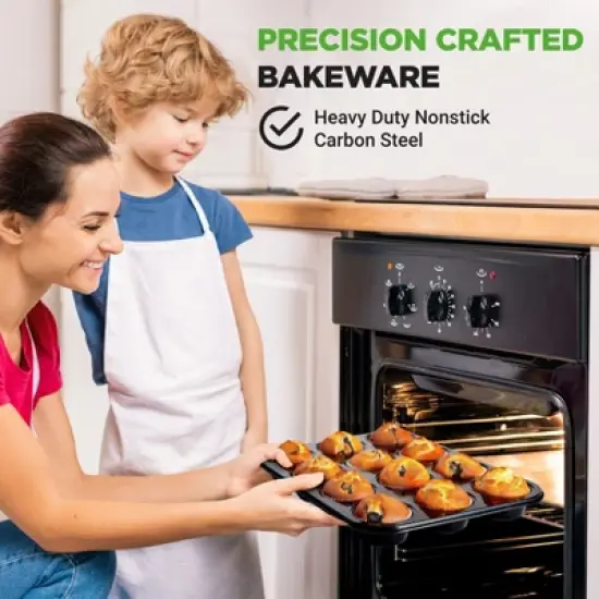 NutriChef Non-Stick 2-Piece 12 Cup Muffin Pans with 100 Parchment Liners - Carbon Steel image {4}