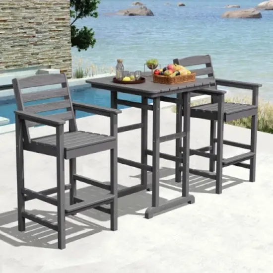 Hyleory 3-Piece HDPE Outdoor Patio Bar Set with Bar Stools image {10}