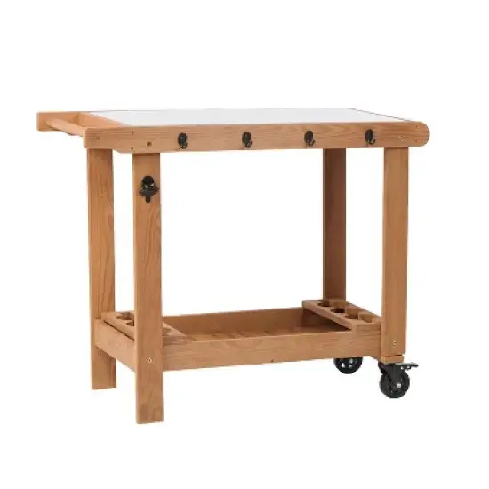 Whisen Wooden Garden Cart with Wheels & Metal Top image {8}