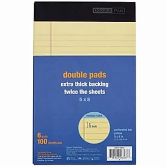 MyOfficeInnovations Notepads 5" x 8" Narrow Canary 100 Sh./Pad 6 Pads/PK (35715-CC) 398212 image {3}