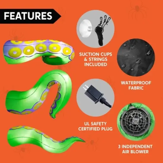Joyfy 3 Pcs Halloween Inflatable Outdoor Decorations, Giant Octopus Tentacle with Built-in LEDs Broke Out from Window for Halloween Window Roof Decor image {5}