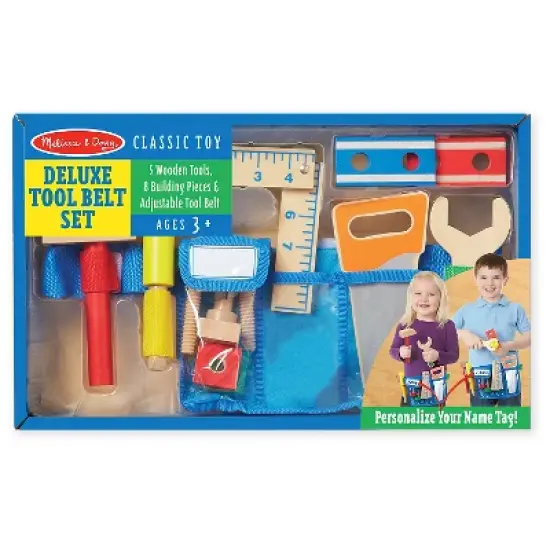Melissa & Doug Deluxe Tool Belt Set - 5 Wooden Tools, 8 Building pc, Adjustable Belt image {3}