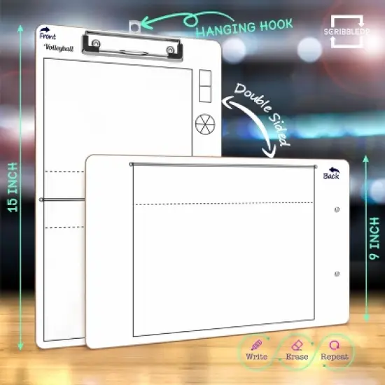 SCRIBBLEDO Volleyball 15&rdquo;x9&rdquo; Dry Erase Clipboard image {1}