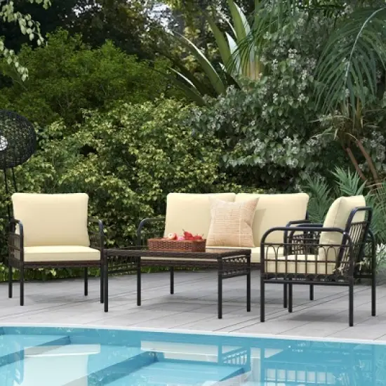 Coswtay 8 PCS Patio Furniture Set Outdoor Wicker Conversation Bistro Set with Soft Cushions image {9}