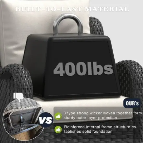 LayinSun Outdoor Patio Furniture Set, Black Rattan Wicker Sectional Swivel Rocker Chairs Sets with Ottomans, Swivel Glider Chair image {3}