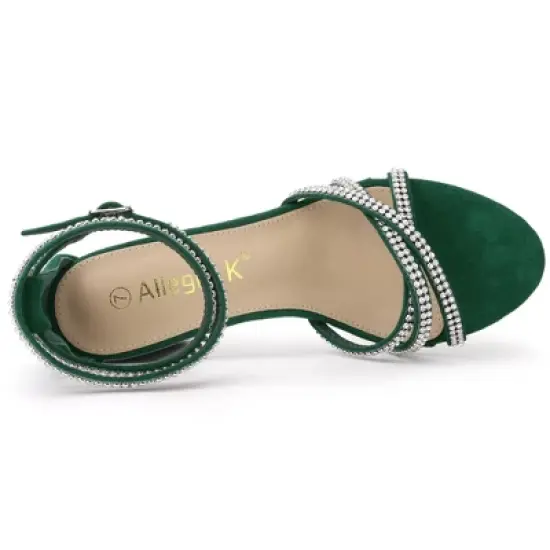 Allegra K Women's Rhinestones Strappy Chunky Heel image {4}