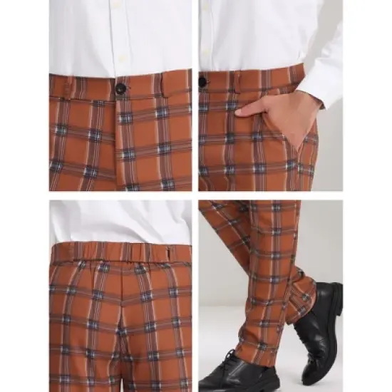 Lars Amadeus Men's Plaid Regular Fit Formal Business Dress Pants image {5}