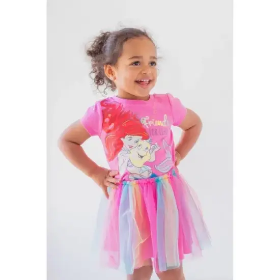 Disney Belle Princess Ariel Jasmine Graphic T-Shirt Mesh Skirt Leggings and 3 Piece Outfit Set Jasmine, Belle, Ariel  image {1}