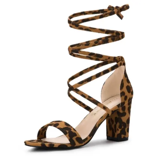 Allegra K Women's Open Toe Lace Up Chunky High Heels Sandals image {11}