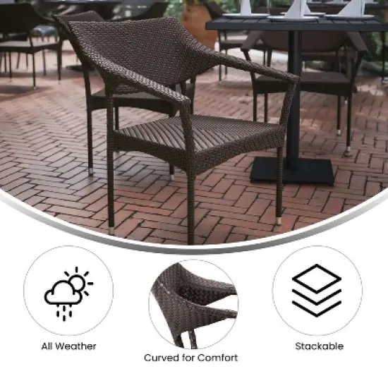 Flash Furniture Jace Set of 2 Commercial Grade Stacking Patio Chairs, All Weather PE Rattan Wicker Patio Dining Chairs image {5}