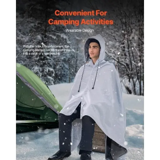 VEVOR Camping Blanket, Large Warm Wearable Stadium Blanket, Waterproof & Windproof, Polyester Fleece, Flame Retardant, 79" x 59", Light Grey image {2}