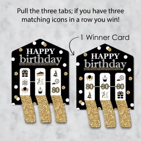 Big Dot of Happiness Adult 80th Birthday - Gold - Birthday Party Game Pickle Cards - Pull Tabs 3-in-a-Row - Set of 12 image {2}