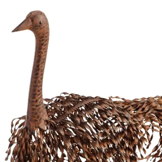 45" x 22" Outdoor Metal Peaking Standing Ostrich Statue Brown - Alpine Corporation image {5}