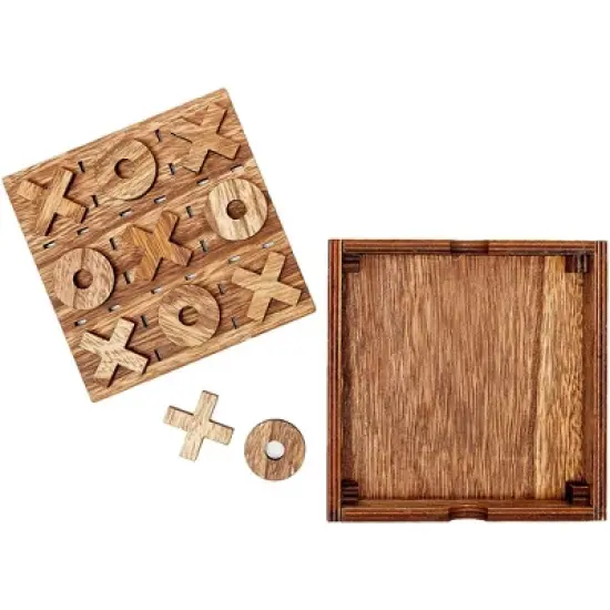 Infinite Curiosity 2 Pack Wooden Tic Tac Toe Board Game, 10 Piece Games, 5.5 x 1.15 in. image {5}