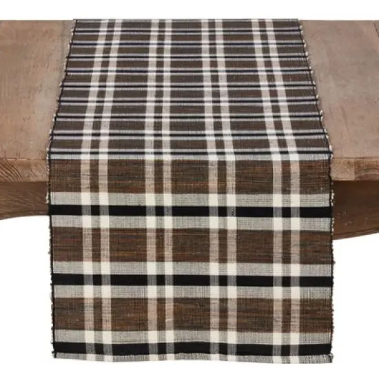 Saro Lifestyle Plaid Design Water Hyacinth Table Runner image {3}