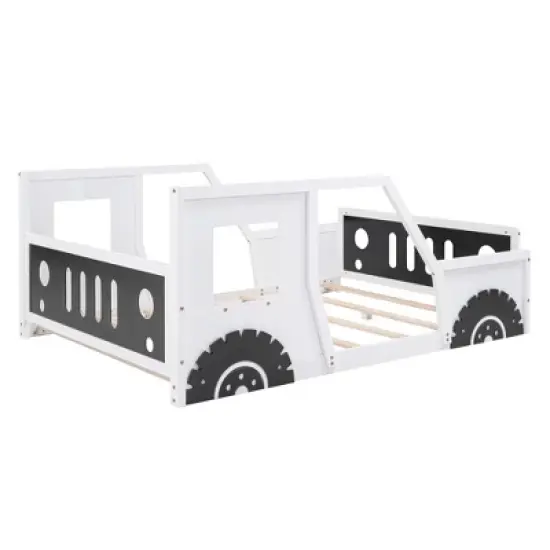 Full Size Classic Car-Shaped Platform Bed with Wheels - ModernLuxe image {7}