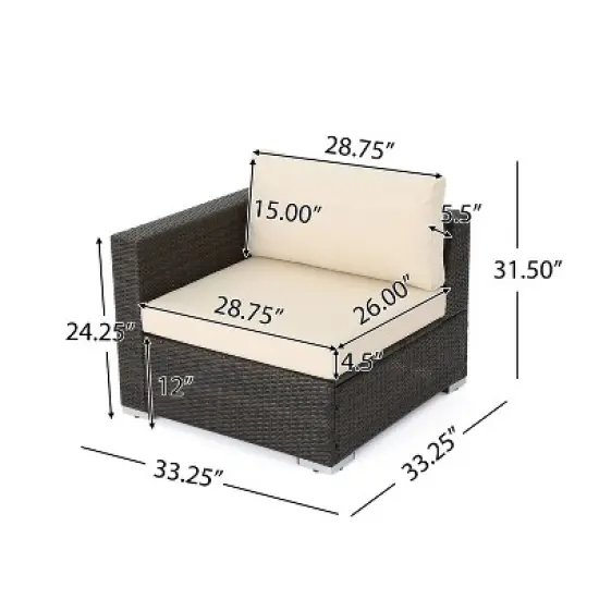 Christopher Knight Home 3pc Santa Rosa Wicker Outdoor Patio Sectional Sofa Multibrown/Beige image {5}