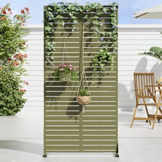 72" H&times;35"W Dovelina Gray Outdoor Freestanding Metal Privacy Screen Decorative Garden Fence image {9}
