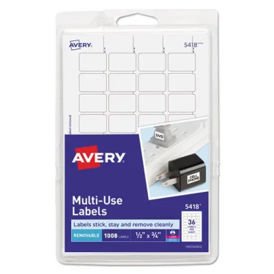 Avery Removable Multi-Use Labels, Inkjet/Laser Printers, 0.5 x 0.75, White, 36/Sheet, 28 Sheets/Pack, (5418) image {6}