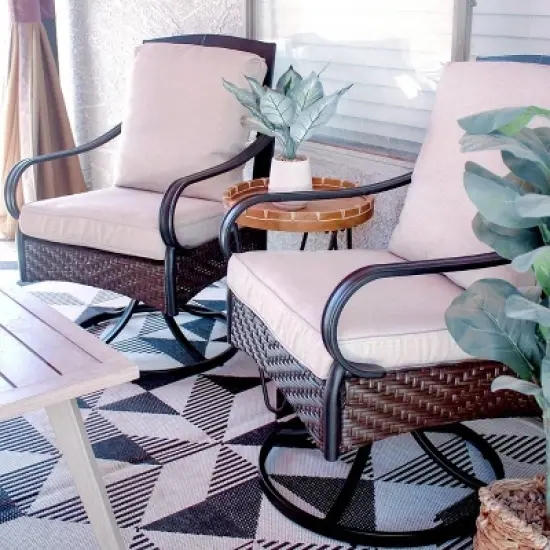 2pk Outdoor Swivel Chairs with Metal Frame, Wicker & Seat & Back Cushions - Captiva Designs image {6}