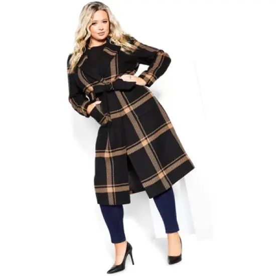 Women's Plus Size Checkmate Coat - caramel | CITY CHIC image {3}