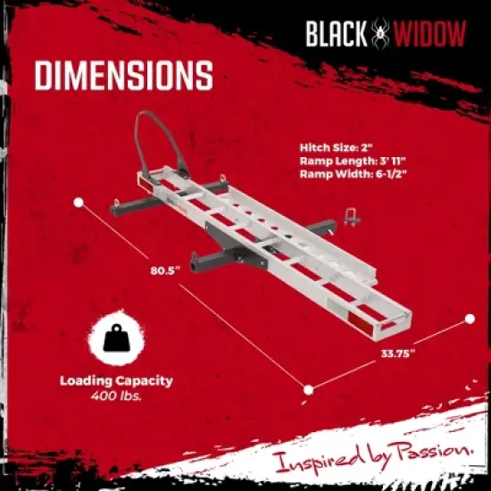 Black Widow Dirt Bike Carrier with 400 Pound Capacity and Wheel Chock for Single Youth or Adult Bikes, Motorcycles or Fat Tire Bikes, Silver image {2}