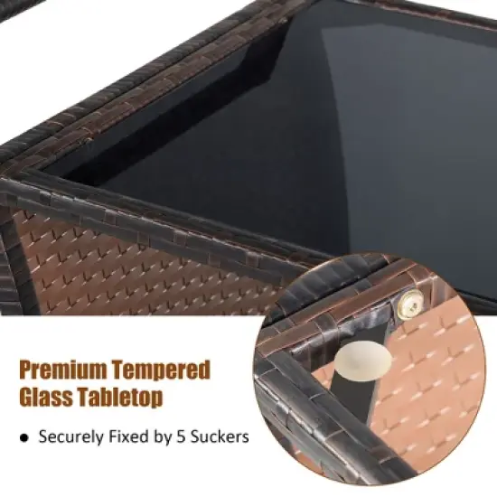 Costway Patio Rattan Bar Serving Cart Wheels Ice Bucket Glass Top Handle Garden image {8}