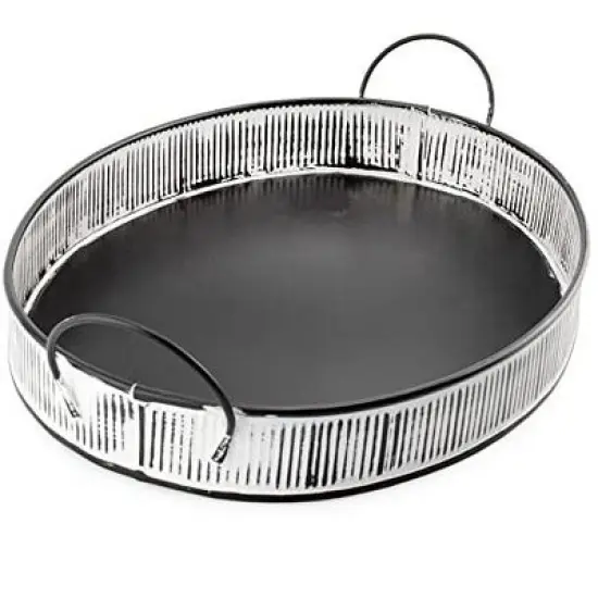 AuldHome Design Decorative Boho Serving Tray; Distressed White Over Black Metal Tray image {6}