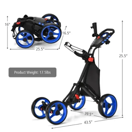 Costway Folding 4 Wheels Golf Push Cart W/Bag Scoreboard Adjustable Handle Red\Blue\Gray\Green image {1}