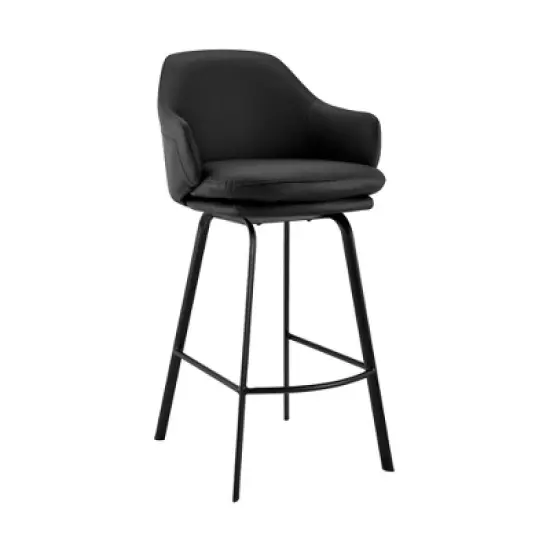 30" Brigden Swivel Counter Height Barstool with Faux Leather Black Metal - Armen Living image {10}
