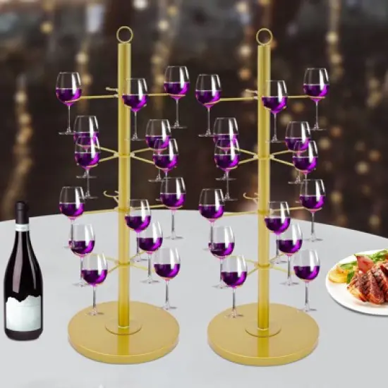 YIYIBYUS 2Pcs Wine Glass Display Stand, Champagne Tower, 4 Tier Cocktail Tree Stand image {2}