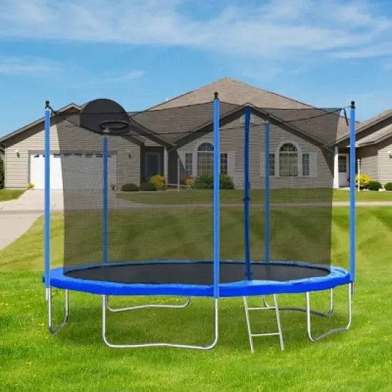 Whisen 12 ft. Trampoline with Basketball Hoop, Outdoor Trampolines w/Ladder and Safety Enclosure Net image {13}