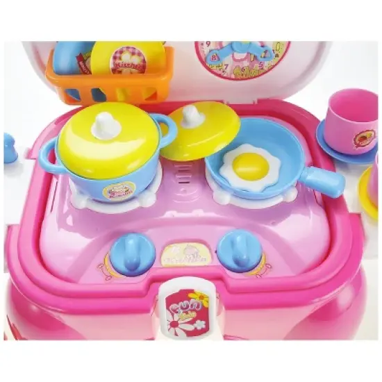 Insten 21 Piece Portable Kids Kitchen Cooking Set Toy With Lights And Sounds, Folds Into Stepstool, 13 x 8 in image {5}