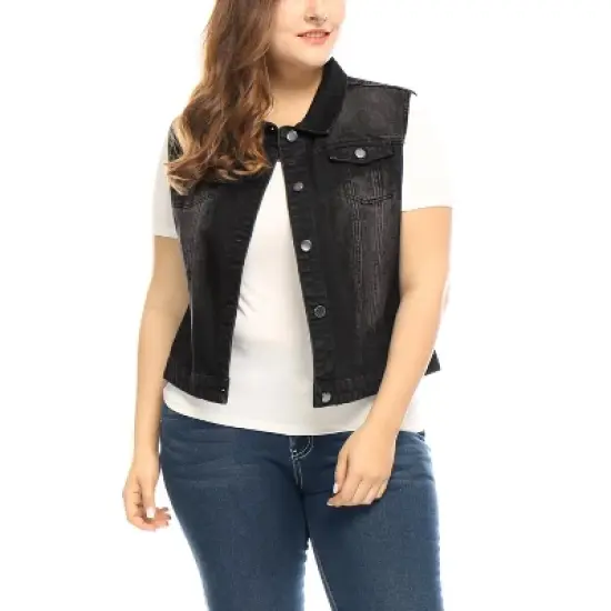 Agnes Orinda Women's Plus Size Buttons with Two Chest Flap Pockets Denim Vests image {7}