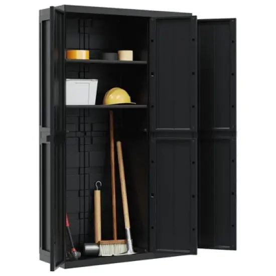 vidaXL Outdoor Storage Cabinet Black - 38.2"x14.6"x65" - Weather Resistant Polypropylene Utility Garden Cupboard image {3}