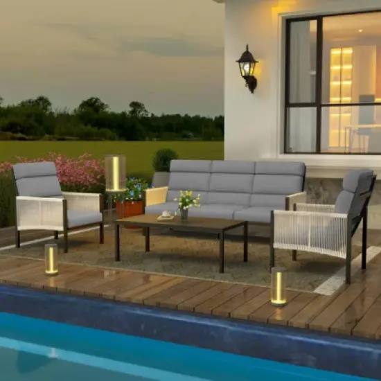 Cesicia 4-Piece Gray Patio Sofa Set With Side Table & Cushions for Relaxing in Your Backyard, Porch, Poolside image {8}