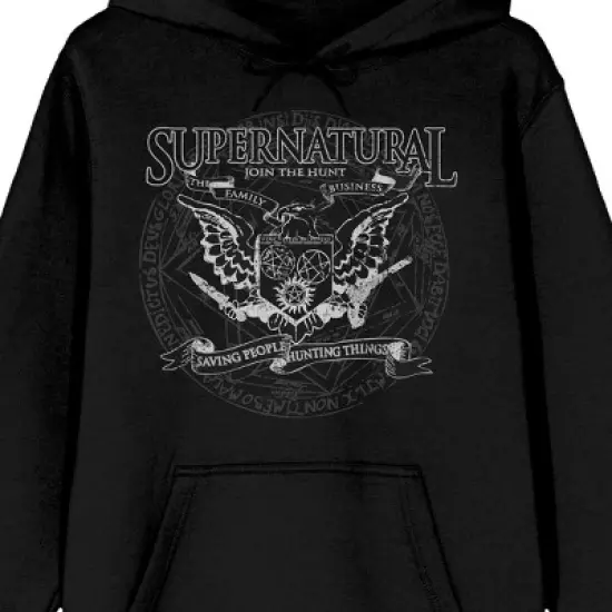 Supernatural Join The Hunt Eagle Crest Long Sleeve Men's Black Hooded Sweatshirt image {1}