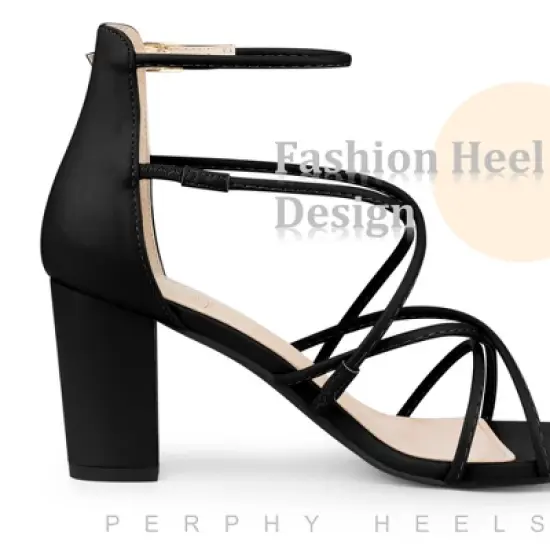 Perphy Crisscross Strappy Strap Chunky Heels Sandals for Women image {4}